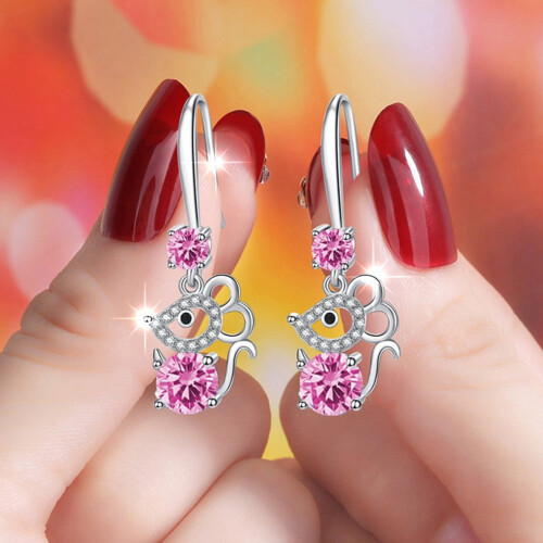 Women's mouse-shaped rhinestone alloy hook earrings 1