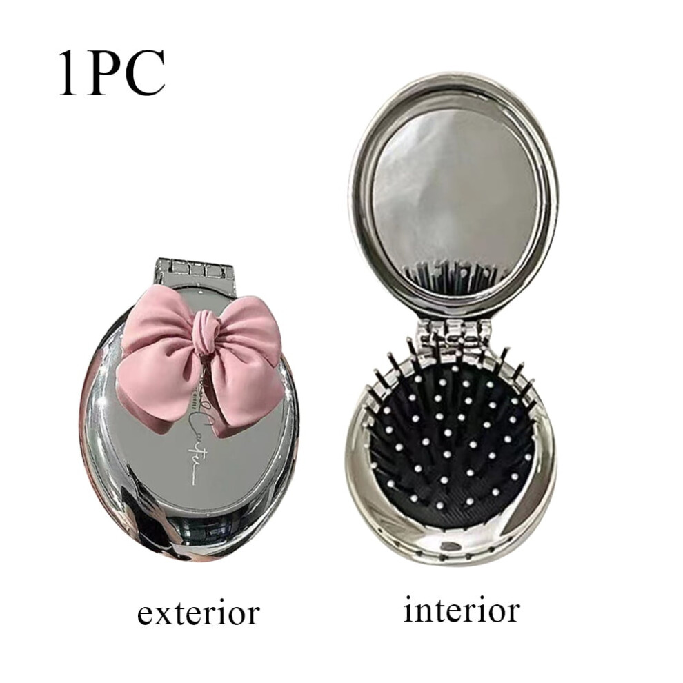 Foldable Hair Brush with Mirror and Air Cushion Comb Pocket