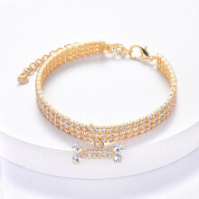 Dog Rhinestone Bone Necklace Adjustable S/M/L