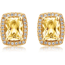 Cubic Zirconia Pink Stone Cushion Stud Earrings Sterling