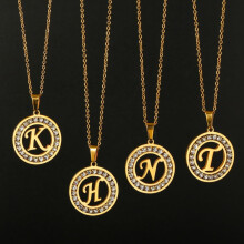 Runde Damen-Halskette mit Anhänger, goldfarben, Buchstaben A-Z26, Strassbesatz, Schlüsselbeinkette, Schmuckgeschenk