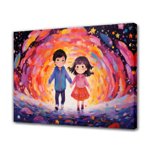 Young Couple Walking in Colorful Tunnel Canvas Poster 16x24