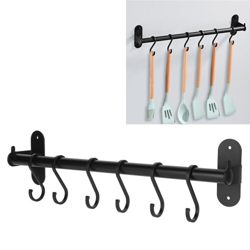 Kitchen Hook Pot Rack Wall Mounted with 6 Sliding Hooks 1