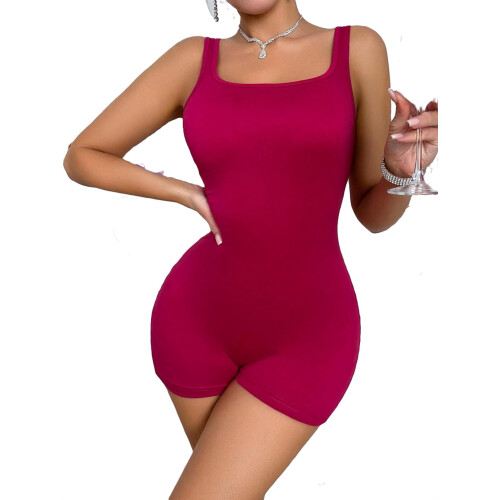Women's unitard solid pink scoop neck sleeveless 2