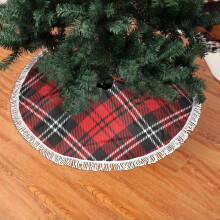 Christmas tree skirt fringed lace tartan 48 inch