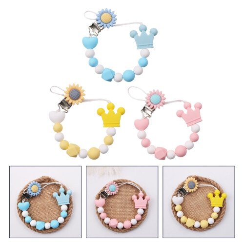 HEMOTON silicone baby pacifier clips set 3 pcs 2