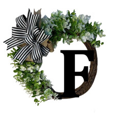 Front Door Wreath with Bow and Welcome Sign 26 in