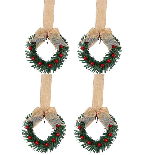 Christmas kitchen cabinet wreath with plaid bow