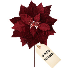 Vensovo 10" Weihnachtssternblüten - 6 Stück tiefrote künstliche Weihnachtsbaumdekoration ohne Glitzer, kompatibel mit Baumdecken
