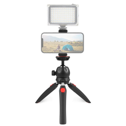 VLOG stabilizer tripod with phone clip, red 1