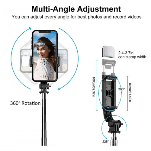 LED selfie stick tripod with wireless remote and fill light 2