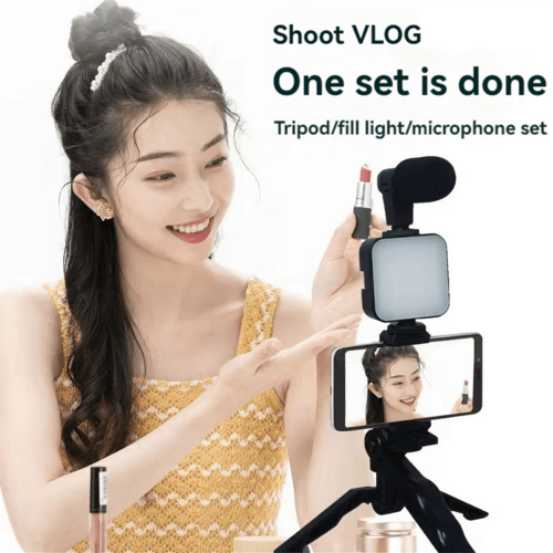 Mobile Phone Tripod Kit with Microphone and LED Light 2