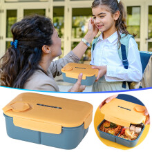 Vintage bento box so vstavanou deliacou priečkou, nylonové tesnenie, žltý - dózička na desiatu do školskej kancelárie