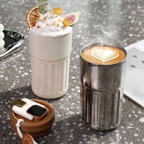 (white) LED Temperature Display Coffee Mug Stainless Steel 2