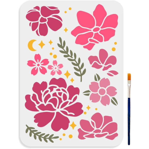 Peony Cherry Blossom Stencil Nature Theme 11.78.3 in