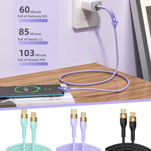 Jacenvly Type C fast charging cable 100W 1m green