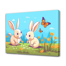 Cartoon Rabbits Meadow Canvas Poster 16x24 inch