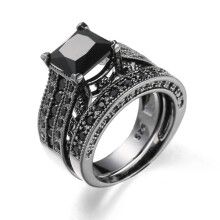 Jacenvly women's vintage black engagement ring set 2-piece