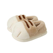 (38-39, khaki) Cat Paw Slippers, 3D Cat Paw Cartoon Slipper for Women