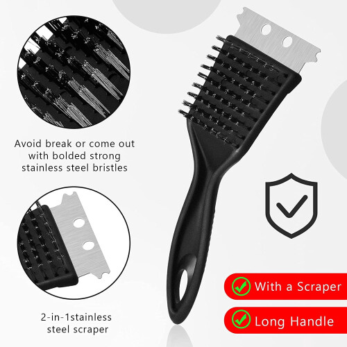 Limei grill brush and scraper set 2 pcs 8 inch stainless 2