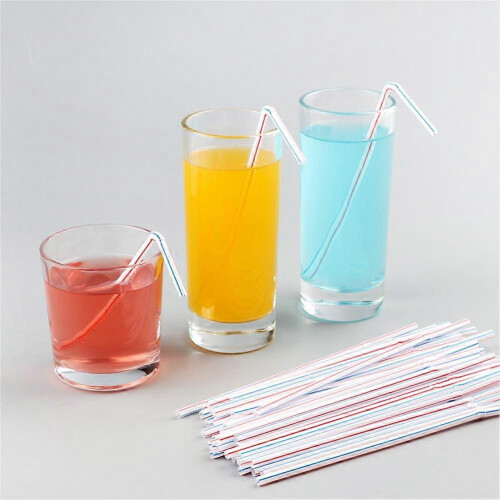 300 Pieces Plastic Drinking Straws 8 Inches Long Multi-Colored Striped Bedable