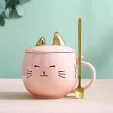 (pink) Pink Cat Mug,Kitty Mug,Cat Coffee Mug with Ears,Cute Cat Mug with Lid and Spoon