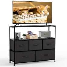 5-Drawer Dresser and Media Console with Open Shelf