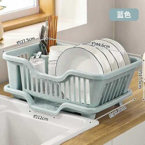 (Blue) Double Layer Kitchen Dishes & Utensils Drying Organizer Rack, Dish Drying Rack