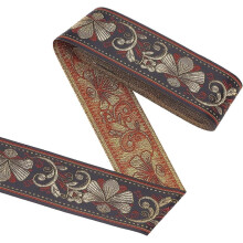 Black Jacquard Ribbon with Gold Floral Trim 10 Yards