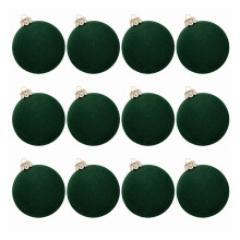 Velvet Christmas Ornaments Green Flocked Shatterproof 12 Pcs