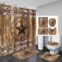 Zestaw 4 zasłon prysznicowych Rustic Barn Star, biało-czerwono-niebieski, z flagą Teksasu, w stylu vintage, w stylu farmhouse, antypoślizgowe