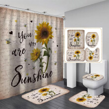 Sunflower Shower Curtain Set4pcs Rustic Farmhouse Floral Butterfly On Wood Bathroom Decor Sets with Rugs and Accessories and12Hooks