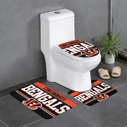 Conjunto de 3 tapetes de banheiro com o tema Bengals, antiderrapante, 80 x 50 cm (31,5 x 20 polegadas).