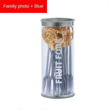 (B, Blue 18PCS) Gold Plated Light Luxury Fruit Sign Household Creative Thickened Dessert Cake Fork Portable Storage Cans Fruit Fork Reusable