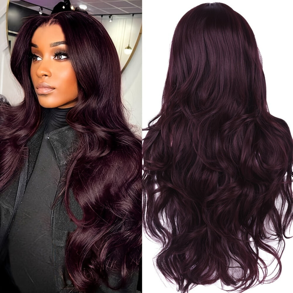 Black Wavy Synthetic Wig Long Body Wave 28 Inch