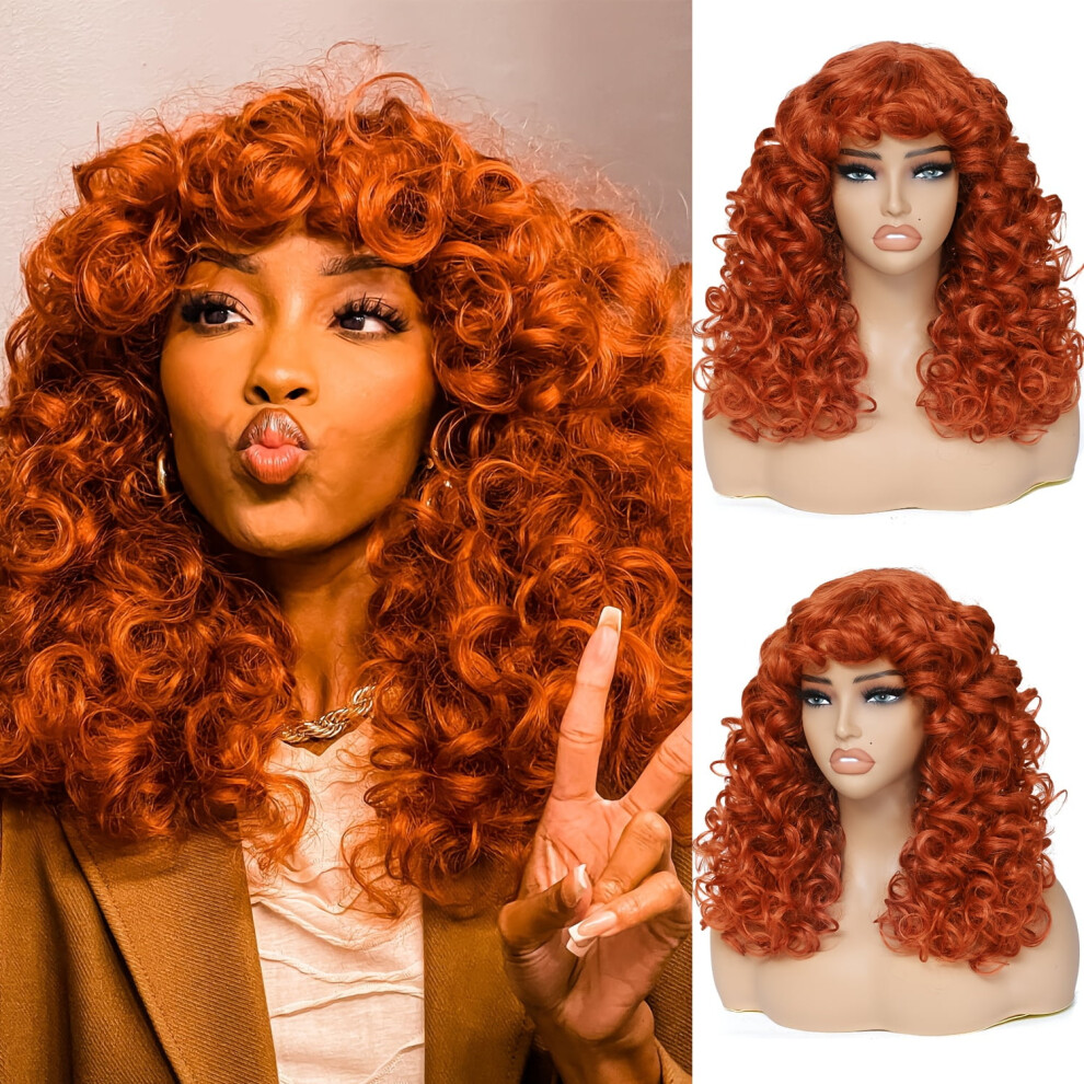 Curly Wavy Wig for Women 20 Inch with Bangs