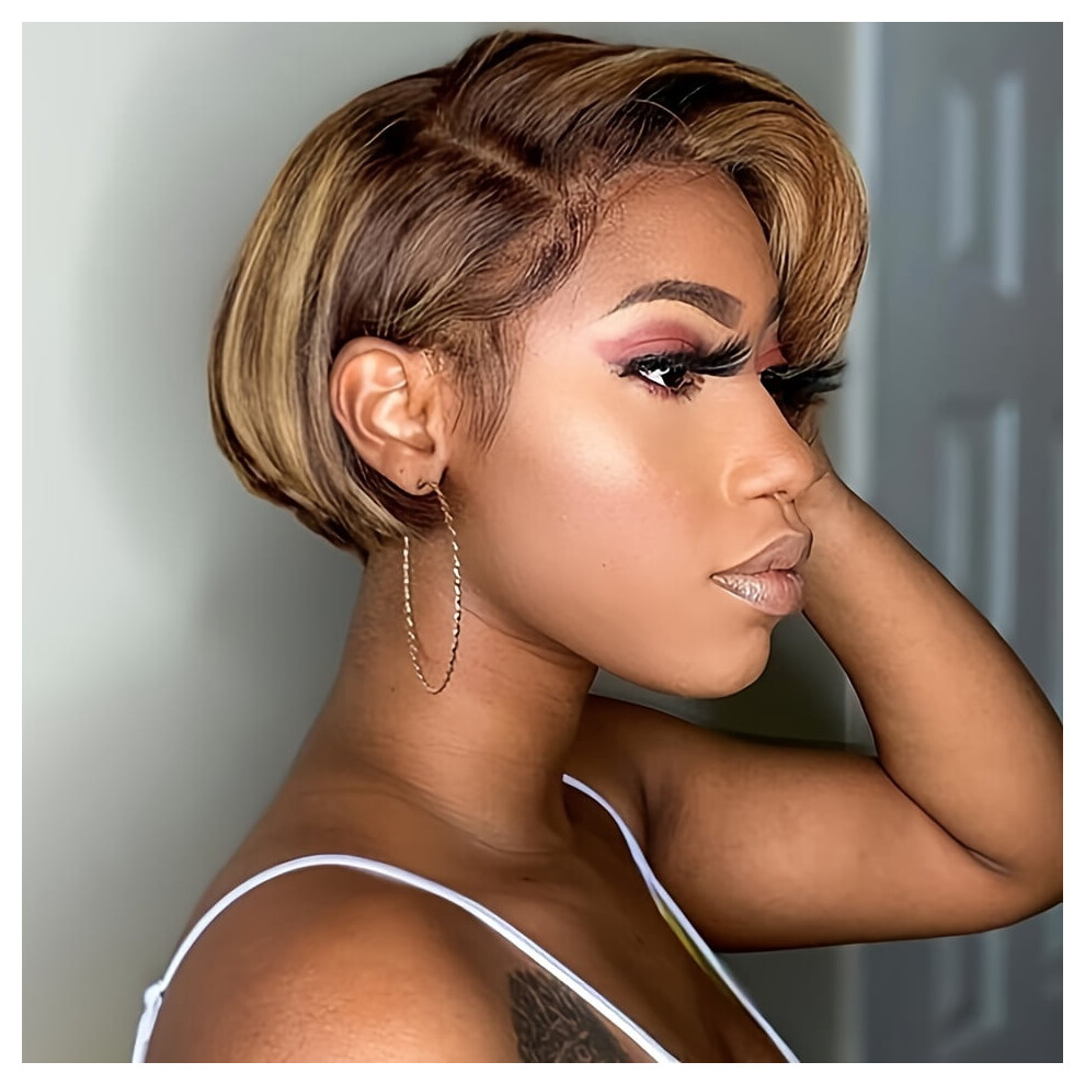 Pixie Cut Human Hair Wig Ombre Short Bob Straight 13x4