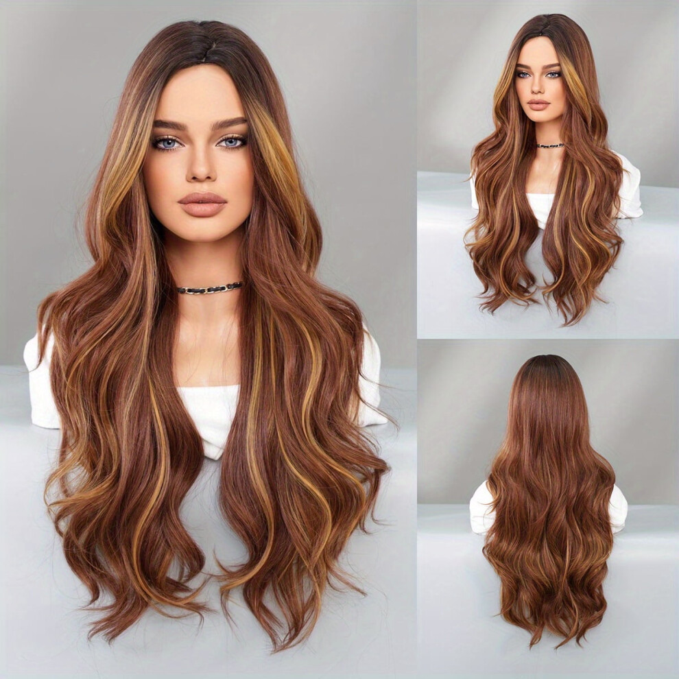 Women's amber brown curly wig synthetic fiber 1 piece