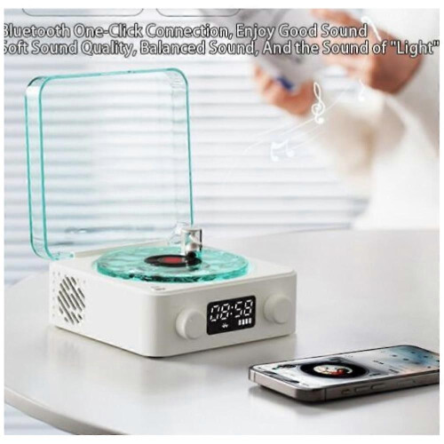 (Sea Salt White) Lumena Lamp Record Player, Waves Vinyl Bluetooth Speaker with 4 Modes Adjustable 1
