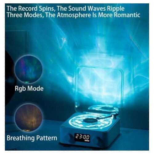 (Sea Salt White) Lumena Lamp Record Player, Waves Vinyl Bluetooth Speaker with 4 Modes Adjustable 2