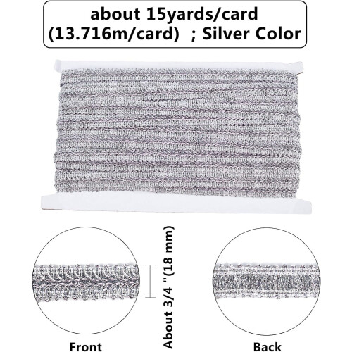 Metallic centipede braid lace trim silver 5/8 inch 15 yards 1