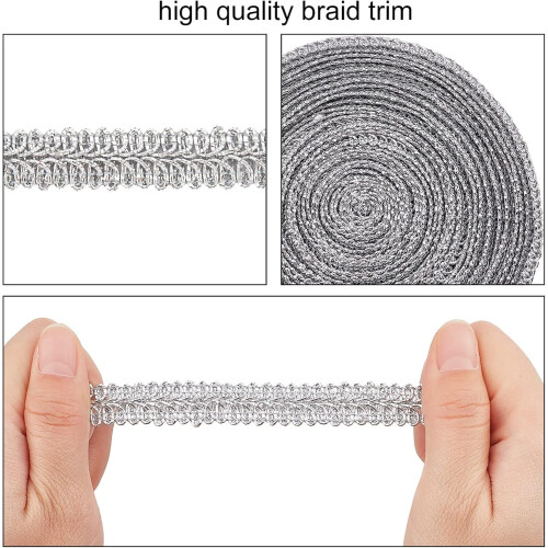 Metallic centipede braid lace trim silver 5/8 inch 15 yards 2