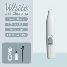 (Rechargeable with LED, white) Electric Dog Paw Trimmer Pet Grooming Clipper Paw Pads Clippers Cat Hair Clipper