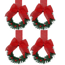 Christmas kitchen cabinet wreath with plaid bow