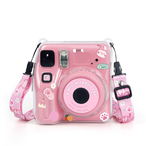 Instax Mini SE camera storage case with strap and stickers