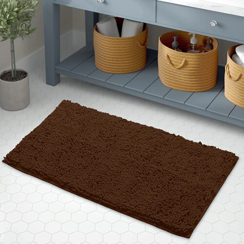 Chenille Bathroom Rug Mat Brown 32x20 Inch 1