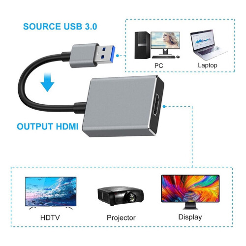 Προσαρμογέας συμβατός με USB σε καλώδιο πολλαπλών οθονών 3.0/2.0, συμβατός με smartphone, 1