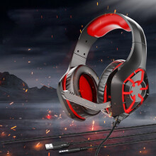 Jacenvly gaming headset wired noise cancelling red