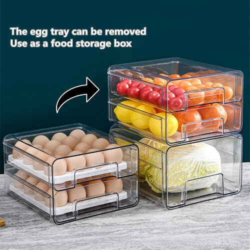 Egg Holder with Removable Tray 32-Count Transparent White 2