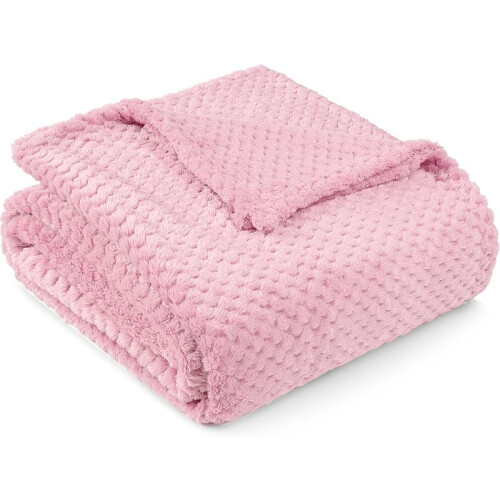 Light Pink Fleece Throw Blanket, Waffle Texture, 50x60 1